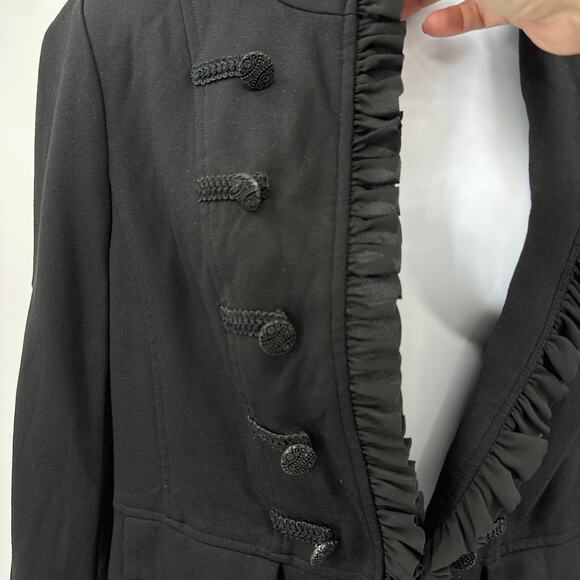 Chico’s Military Style Ruffle Trim Blazer Jacket WMNS 0 Black Open Front Button - Picture 5 of 15
